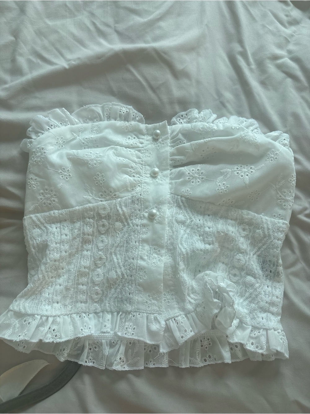 White Eyelet Ruffle Bustier Top - Women's